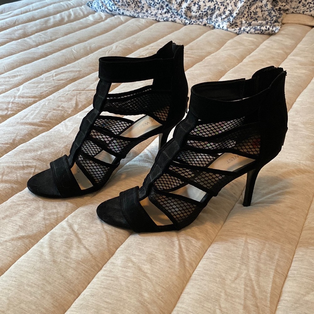 Black Velvet Mesh Heels